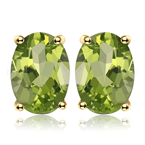 JewelryPalace 1.8ct Orecchini a Bottone Donna Argento 925 con Naturale Peridoto Verde, Piercing Orecchini Dorati a Lobo Donna con Pietre a Taglio Ovale, Orecchini Verdi in Oro Set Gioielli Donna