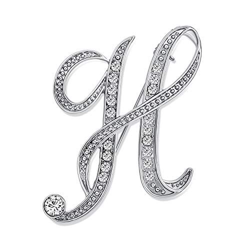 Bling Jewelry Grande Dichiarazione Abc Pave Cristallo Corsivo Lettere Monogramma Alfabeto Iniziale H Sciarpa Spilla Per Le Donne Placcato Argento