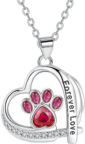 Hifeeled Zampa Cuore Collana Donna Argento 925 Ciondolo Impronta Animale con Zirconia Cubica Gioielli Donna Regalo Originale,Regolabile  45cm+5