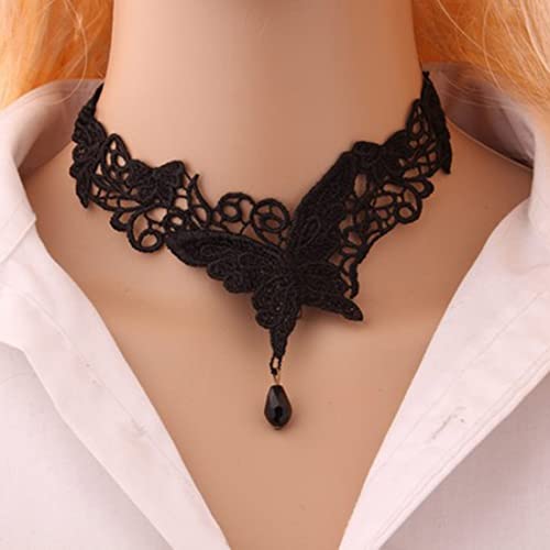 SINLOV Gotico Punk Pizzo Tattoo Choker Collana Halloween Nero Butterfly Cristallo Pendente Collana Perla Retro Collare Choker Neck Catena Gioielli per le Donne e Ragazze