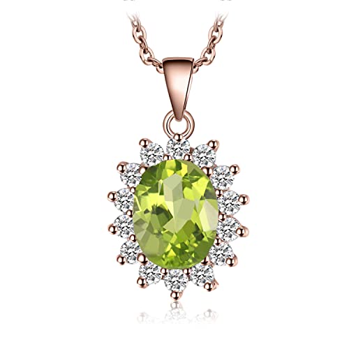 JewelryPalace 2.2ct Collana Donna Kate Middleton Argento 925 con Naturale Peridoto Verde, Princess Diana William Collana Ciondolo Pietra Ovale Catena 45cm, Collane Pendenti Oro Rosa Set Gioielli Donna