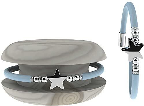 Too Late Bracciale Donna TOOLATE Caucciù con Strass e Charm, Bracciale Macaron Mignon Gioiello con Charm Cuore Stella Portafortuna 100% Made in Italy (star, azzurro)