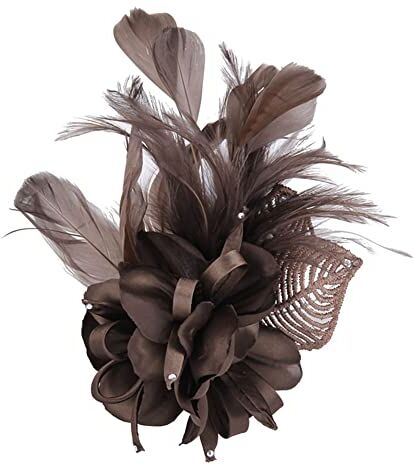 FLAVAS Spilla Fiore Piume Spilla da Donna Vintage Spilla da Sposa Fatto a Mano, fascinator, costumi, spilla a forma di fiore, per Abiti Abbigliamento Pin Decorativo Gioielli da Festa (Caffè)