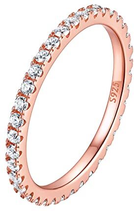 ChicSilver Anello Argento Donna Fascia Oro Rosato Misura 9 Anelli A Fascia Rgento con Zirconi Anello Donna Argento 925