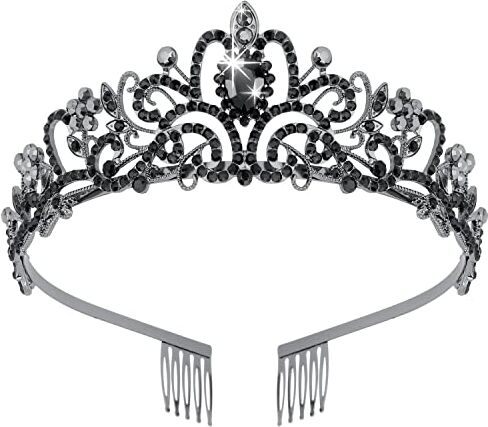 Didder Diademi da donna, corone di cristallo nero da donna, per principessa, corona e corone, per donne, ragazze, cerchietti per Halloween, Natale, matrimonio, ballo di fine anno, regalo di compleanno