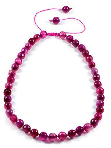 AqBeadsUk Classic Semi-Prezioso 10mm rotondo sfaccettato pietra preziosa perline agata rosa 19 pollici chiuso 26 pollice aperto lusso collana annodato a mano per donna