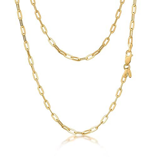 Amberta Collanina a Maglia Rettangolare da Donna in Argento Sterling 925: Placcata Oro 18K 3 mm 40 cm Regolabile