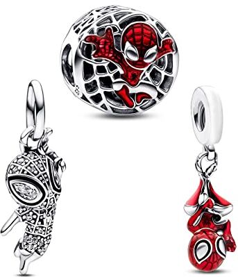 Doyafer Spider Charms S925 Charm perline d'argento per braccialetto collana Cartoon Man Dangle (confezione da 3)