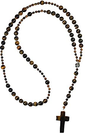 BabioKa Rosario in Pietra Occhio di Tigre, Rosario con Pietre Naturali, Collana Minerale per Donna, Rosario Acciaio inossidabile, Rosario per Preghiere, Regalo per la Comunione, 6 cm, Occhio di tigre