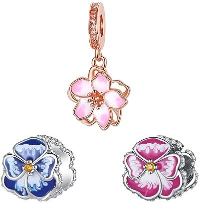 Doyafer 925 Sterling Silver Floewr Charm Set Goccia Smalto Design Colorato Pendente Perline Del Braccialetto Delle Donne Collana Della Ragazza Regalo