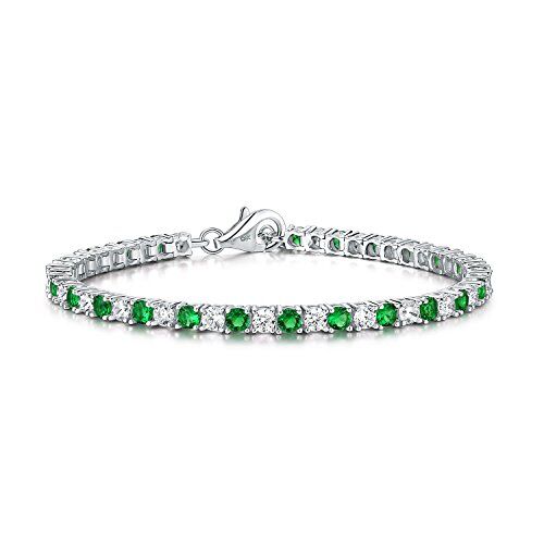 Diamond Treats Braccialetto Tennis Smeraldo Verde Donne, solido ARGENTO 925 STERLING 3mm Zircone Cubico Scintillante. Braccialetto Eternity Signore 16,5-17,8 cm Regalo Gioielleria Perfetto Donne.