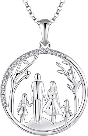 JO WISDOM Collana di Famiglia Albero della Vita Argento 925 Donna,Ciondolo con Catena Mamma Madre 2 Figlia Papà Zirconia cubica 3A