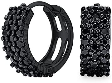 Bling Jewelry Unisex nero Pave CZ piccolo ampio Huggie Hoop Kpop orecchini per le donne per gli uomini Cubic Zirconia IP nero .925 Sterling Silver .50 nel diametro