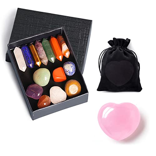 CQQNIU 15 pezzi Premium Healing Crystals Set Kit Regali Pietre Meditazione Yoga Lucidato Pietre preziose naturali Sollievo Terapia con pietre preziose Amuleto Chakra Quarzo Palm Reiki Ametista