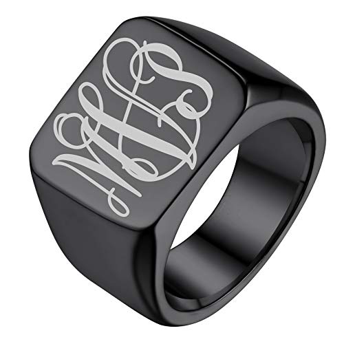 GOLDCHIC JEWELRY Anello Nero Uomo, Anello Ragazzo, Anello Con Numeri Personalizzati In Acciaio Inossidabile Taglia 22 Per Atleta Giocatore Sportivo