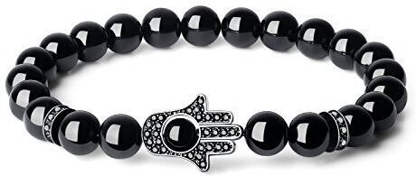 COAI Bracciale Mano di Fatima Unisex con Perle di Tormalina Nera