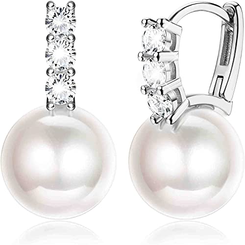 ORAZIO Orecchini a Cerchio Con Perle Bianche in Argento Sterling 925 Creati con Orecchini a Goccia con Zirconi per Donne e Ragazze Orecchini a Cerchio Ipoallergenici Placcati in oro 14K