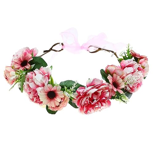 YEAMKE Creativo finto tessuto fiore ghirlanda bohemian fascia sposa foto tiara, 85-4 rosa