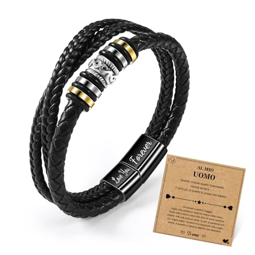 YELUWA Ti Amo per Sempre Bracciale Uomo, Bracciali Pelle Uomo Incisione Regalo Compleanno Per Lui Regalo Marito Regalo Uomo Compleanno Anniversario Per Lui Regalo San Valentino, Regalo Festa del Papà