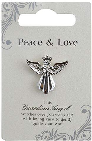 Guardian Angel Spilla a forma di angelo custode, con scritta "Peace & Love", idea regalo, colore: argento, taglia unica