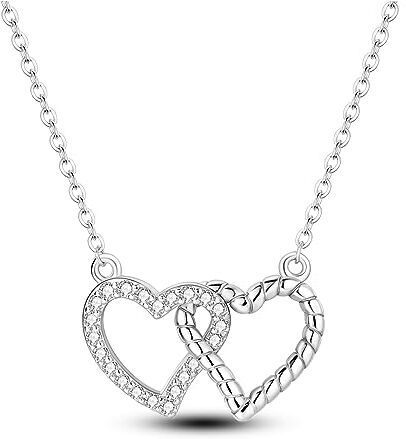 NARMO 925 Sterling Silver Doppio Cuore Pendente Collana Dainty Amore Cuore Collane per le Donne Ragazze