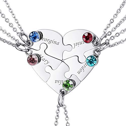 MeMeDIY Collana con Ciondolo A Forma Di Puzzle Personalizzato con Nome per Coppie Uomo Donna Incisione per Fidanzato Fidanzata Amanti In Set Di Gioielli per La Famiglia Amore Amicizia (5 Pezzi)