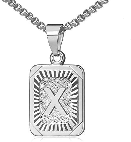 OIDEA Collana con Pendente a Lettera Iniziale X Collana con Lettera maiuscola da Donna da Uomo, Placcato in Argento, Catena a Scatola in Acciaio Inossidabile da 22 Pollici