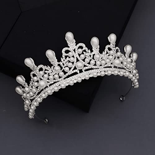 Silldedr Tiara di Retro per Ragazza,Corona da principessa d'argento da sposa, perle di strass, accessori per capelli con diadema, corona di compleanno, gioielli per capelli da sposa per feste in costume d