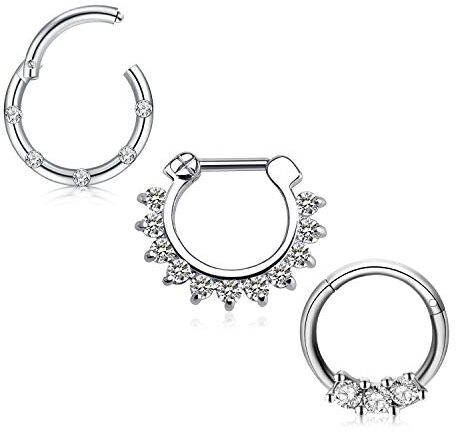 Mayhoop Setto Piercing Naso Orecchino Daith Cartilagine 16G Acciaio Chirurgico Argento Anello Clicker Segmento Piercing Septum Bijoux de Piercing 3Pezzi