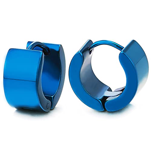 COOLSTEELANDBEYOND Blu Orecchini a Cerchio, Orecchini da Uomo Donna, Acciaio Inossidabile, 2 Pezzi