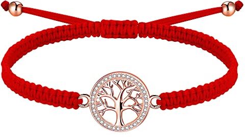 J.Endéar Bracciale Albero della Vita in Oro Rosa Donna Argento 925 con Zircone, Fortuna Corda Rossa Bracciale Ragazze, Gioielli Regolabili Intrecciati Fatti A Mano