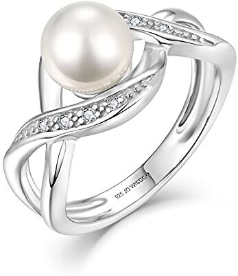 JO WISDOM JO WISODM Anelli in Argento 925 Donna,Anello di Perle 7mm con 3A Zirconia cubica