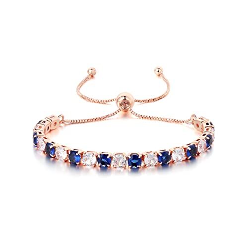 GW Bracciale Tennis Donna Braccialetto Donna Argento con Cristallo Blu di Zirconi Personalizzato Braccialetti Regalo Donna Bomboniere Compleanno Laurea Mamma (Regolabile, Oro Rosa)