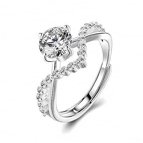SSRDFU 1 Pcs Anello Love Crown in platino a quattro punte con diamanti pieni, anello da donna, rame ipoallergenico regolabile ad anello aperto, regalo per ragazza o madre affascinante, argento
