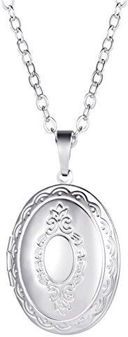 U7 Collana Pendente Donna Medaglione Ovale Porta Foto, Placcato Platino, Catena Regolabile, Gioiello alla Moda, Argento, Regalo Perfetto Compleanno Anniversario (Confezione Blu)