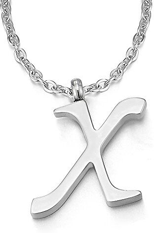 COOLSTEELANDBEYOND Nome Iniziale Lettera di Alfabeto X Ciondolo, Collana con Pendente Croce da Donna Uomo, Acciaio, 50cm Corda Catena