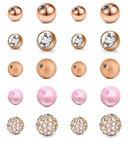 Mayhoop 10 Paia Piercing Palla Piercing Balls 14G 5mm/8mm Palla di Piercing Ombelico Sfere di Ricambio Acciaio Chirurgico o Sfere di Cristallo di Plastica per Piercing Ombelico per Donne Oro Rosa