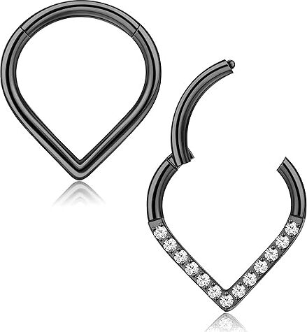 FIOROYAL 2 Pz G23 Titanio Piercing Naso Orecchino per Donna Uomo Septum Piercing Forma di Goccia Cartilagine Orecchini a Cerchio 16G Ipoallergenico CZ Helix Septum Conch Daith Piercing Orecchini n