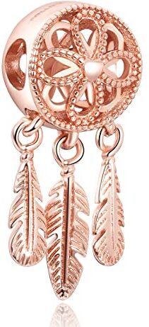 Amuefer Acchiappasogni Oro Rosa Charm Compatibili Bracciale Collana Pandora, Argento Sterling Ciondolo Compleanno Natale Gioielli Regali per le Donne Ragazza Moglie Amici