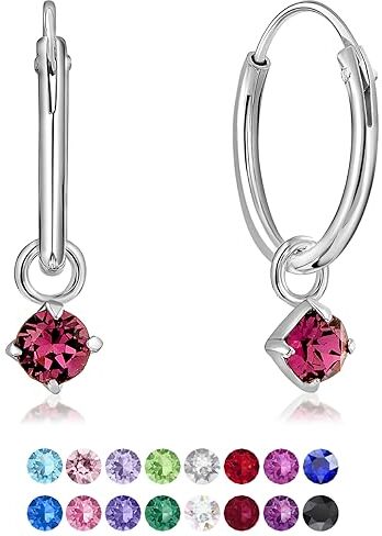 DTPsilver ® Orecchini a Cerchio Piccoli Argento 925 Pendenti Rotondi con 3 mm Cristalli Swarovski® Elements Spessore : 1.5 mm Diametro: 14 mm Colore: Ametista