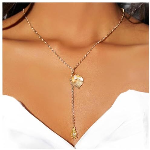 Dervivea Boho Perla Foglia Lariat Collana Choker Fiore Y Goccia Collana Vintage Lunga Foglia Collana Oro Perla Y Gioielli Per Le Donne E Le Ragazze