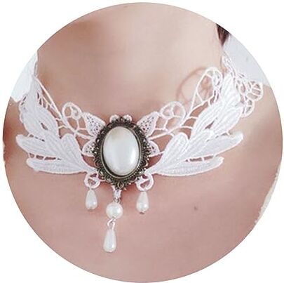 SINLOV Gothic Punk Lace Choker Collana Halloween Fiore bianco Cristallo Pendente Collana Perla Cristallo Retro Collare Choker Clavicle Neck Catena Gioielli per le Donne e Ragazze (A)