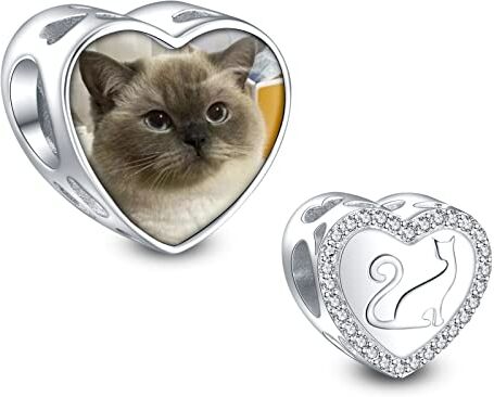 NINGAN Charm personalizzato con foto Perline di gatto carino in argento 925 Adatto per bracciali e collane da donna