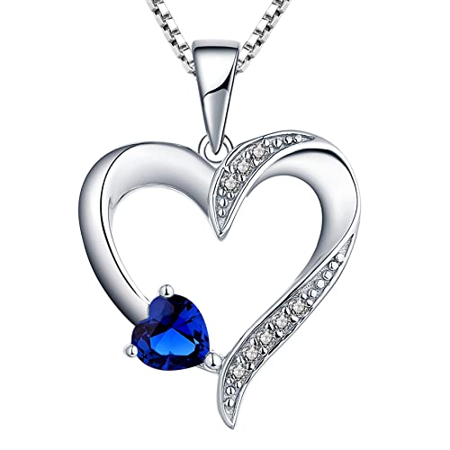 YL Collana cuore Argento 925 tagliato Settembre Pietra portafortuna Spinello Blu Collana con Ciondolo a Doppio Cuore per Donna, 45-48 cm