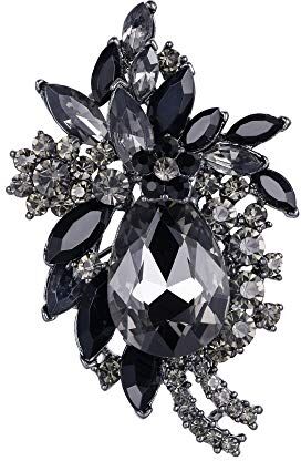 EVER FAITH Spilla Gioiello, Rhinestone Cristallo Festa Vintage Stile Fiore Goccia Spilla Nero Nero-Fondo