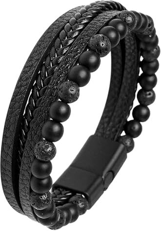 Mochity Bracciale Uomo Pelle, Bracciale Uomo, Bracciali Uomo Acciaio Inox, Con Scatola Regalo, Bracciali Uomo Cuoio, Bracciale Uomo Acciaio, Bracciali Uomo, Braccialetto Uomo, Braccialetti Uomo (B)