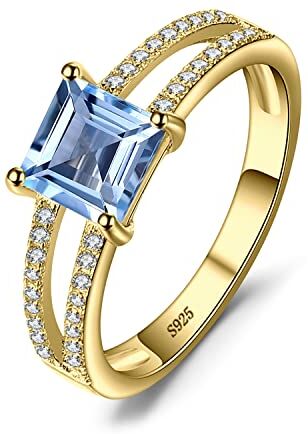 JewelryPalace Anello Solitario Donna Argento con Naturale Topazio Blu, Anelli Donna in Argento 925 con Pietra Azzurra a Taglio Principessa, Fedina in Oro Anelli Anniversario Set Gioielli Donna 19.5