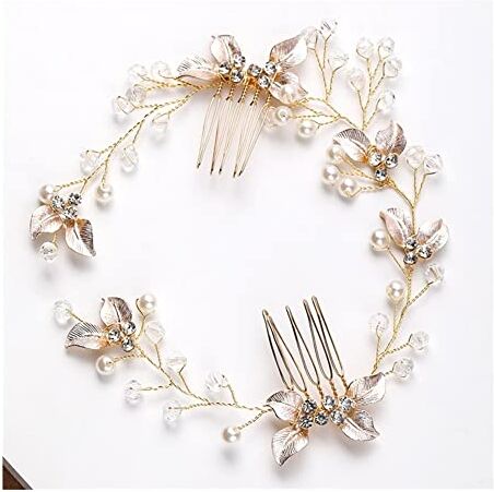 BJQZX Corona Accessori for Capelli for Pettine for Perle for Donna for Donna Tiara Fascia for Matrimoni Accessori for Matrimoni Fascia sulla Testa (Metal Color : Gold)