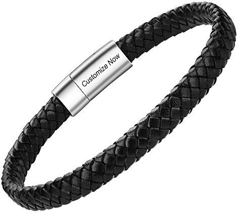 Casisto.J Bracciale pelle uomo classico bracciale intrecciato a mano nero e marrone magnetica incisa braccialetto uomo con confezione regalo