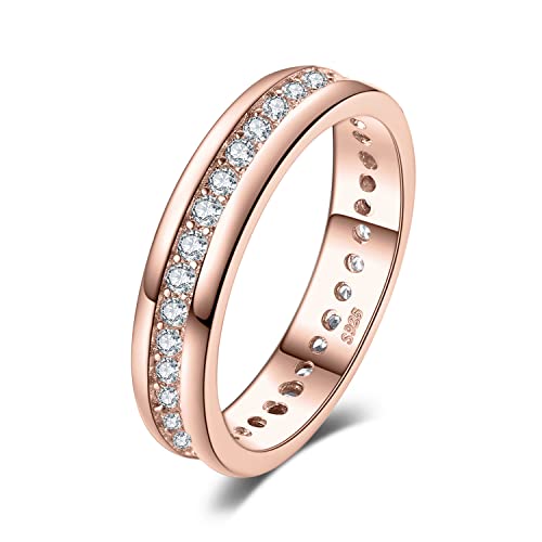 JewelryPalace Anelli Donna Argento 925, Fedine Fidanzamento in Oro Rosa, Diamante Simulato Zirconi Anniversario Matrimonio Promessa Sposa Bande Anelli Donna Eternità Canale Set, Gioielli Donna 11.5